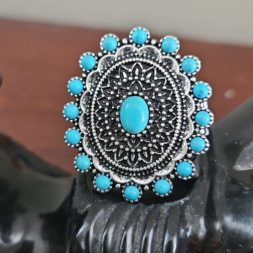 Turquoise And Silver Statement Ring - image 1